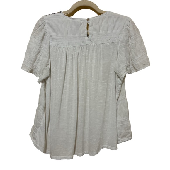 Knox Rose Boho Ribbed Flutter Sleeve Top Women’s M Ivory Floral Embroidered - Picture 3 of 9